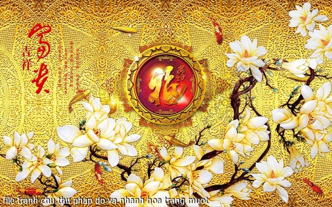file tranh chu thu phap do va nhanh hoa trang muot